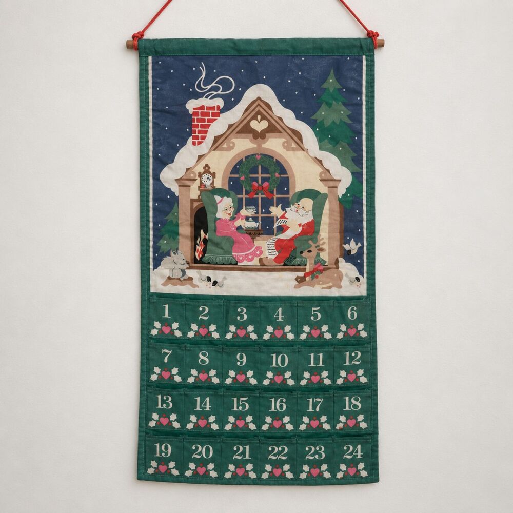 Vintage 1987 Avon Christmas Advent Calendar Fabric 24 Pocket No Mouse